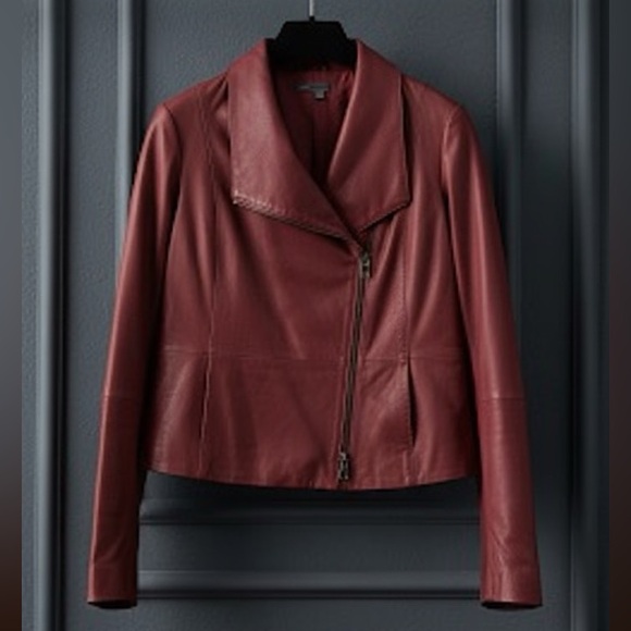 VINCE Burgundy Goat Leather Jacket - Picture 1 of 12